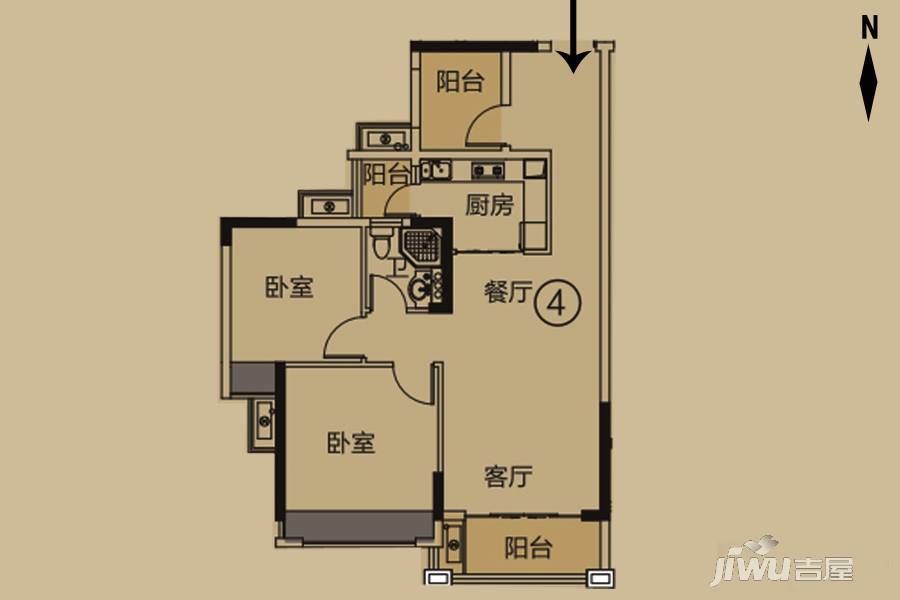 龙光·君悦龙庭3室2厅1卫83㎡户型图