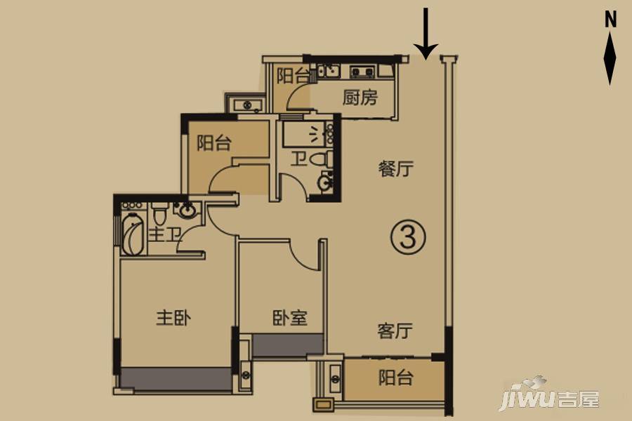 龙光·君悦龙庭3室2厅2卫90㎡户型图