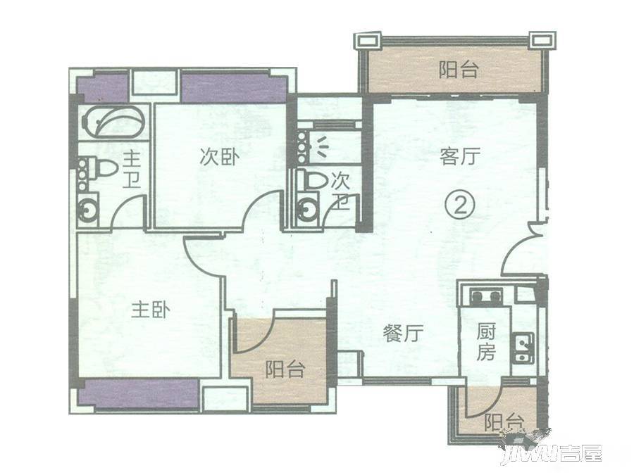 龙光·君悦龙庭3室2厅2卫90㎡户型图