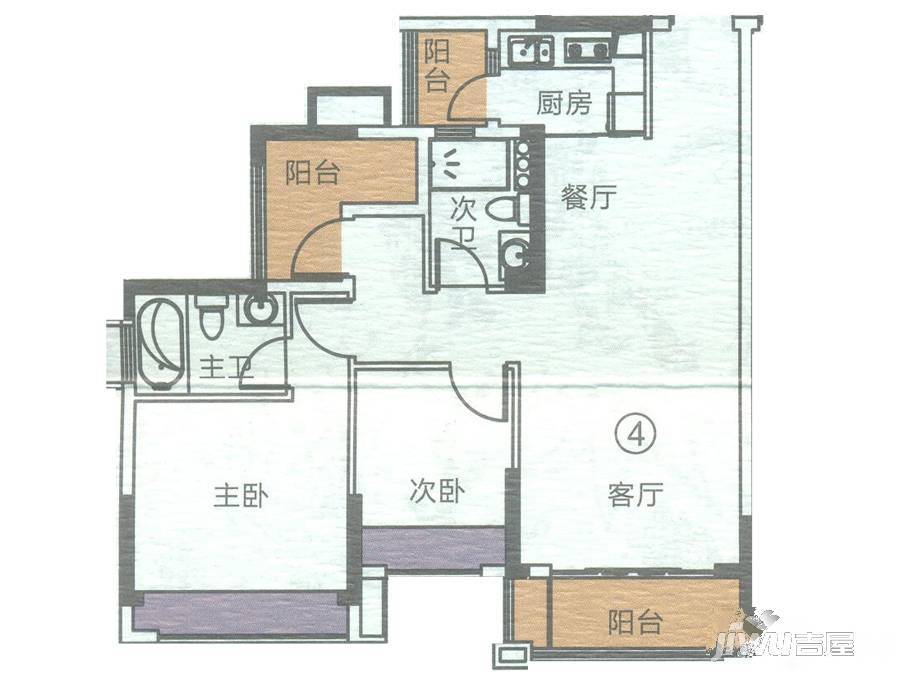 龙光·君悦龙庭3室2厅2卫90㎡户型图