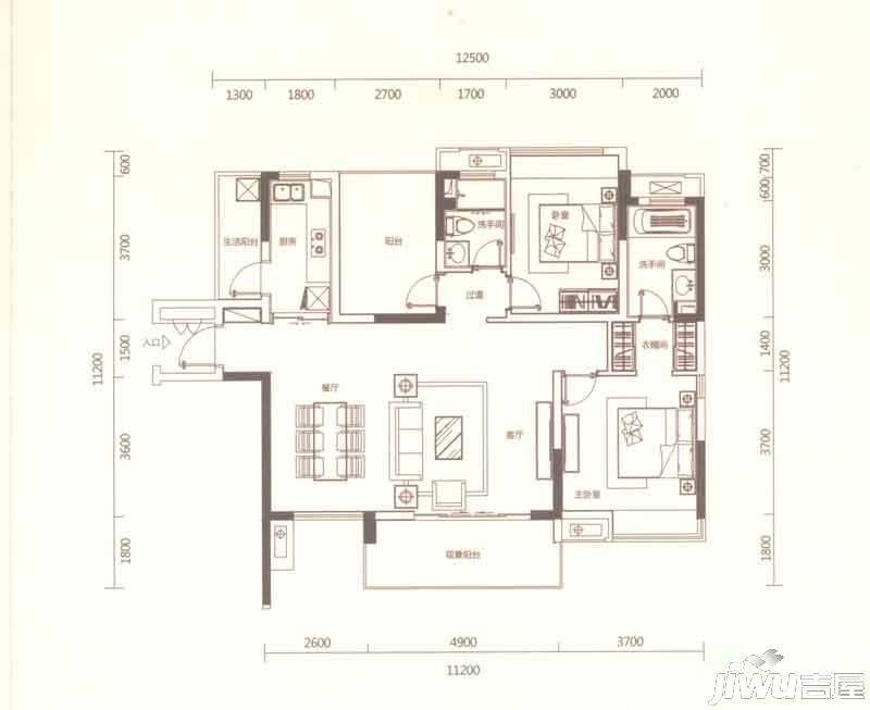 万科沁园3室2厅2卫125㎡户型图