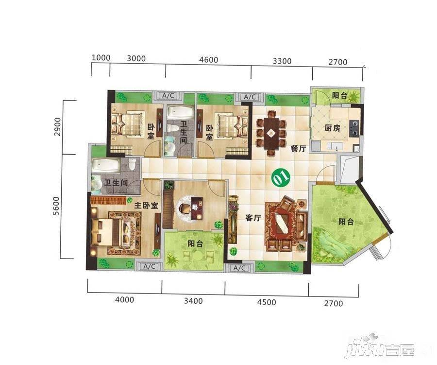 万盛翠林豪庭4室2厅2卫138㎡户型图