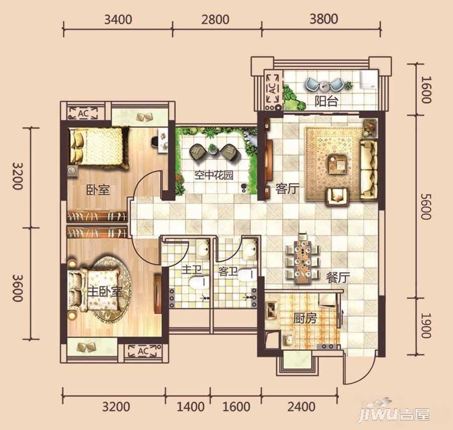 鸿晖依岸康堤3室2厅2卫户型图