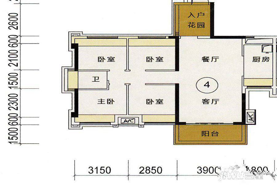 长信·御景峰4室2厅1卫91㎡户型图