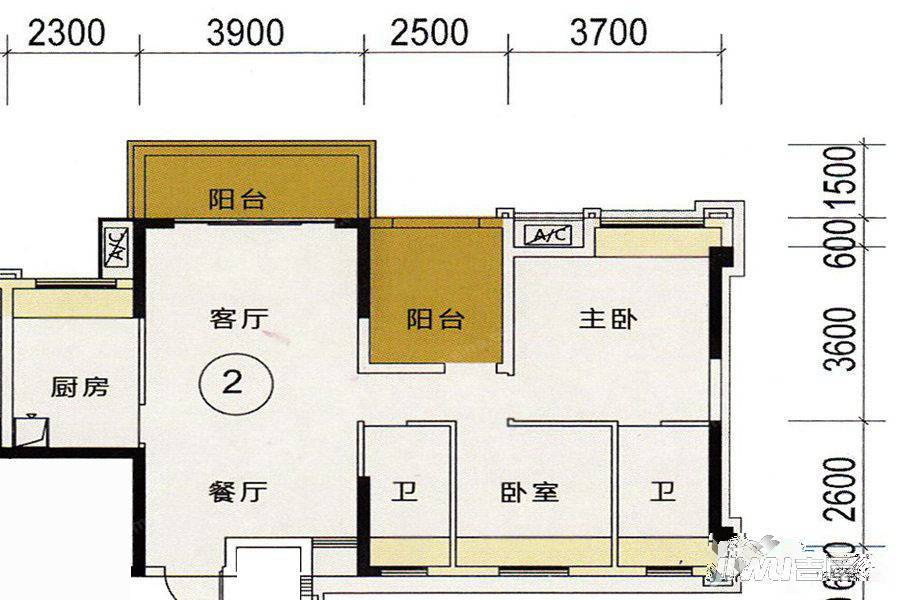 长信·御景峰3室2厅2卫90㎡户型图