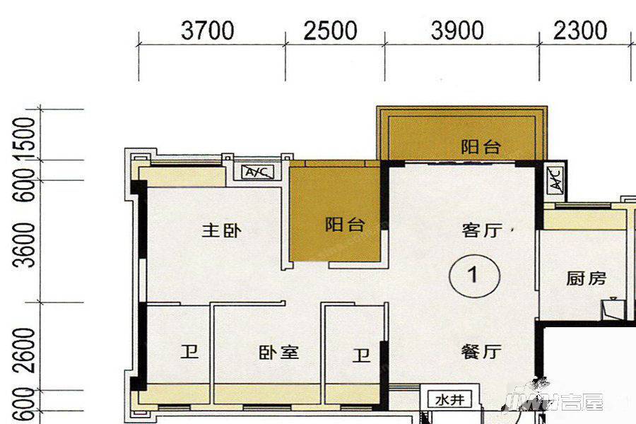 长信·御景峰3室2厅2卫90㎡户型图