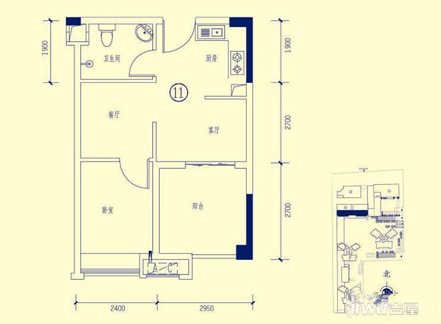 丽雅嘉园1室2厅1卫46.7㎡户型图