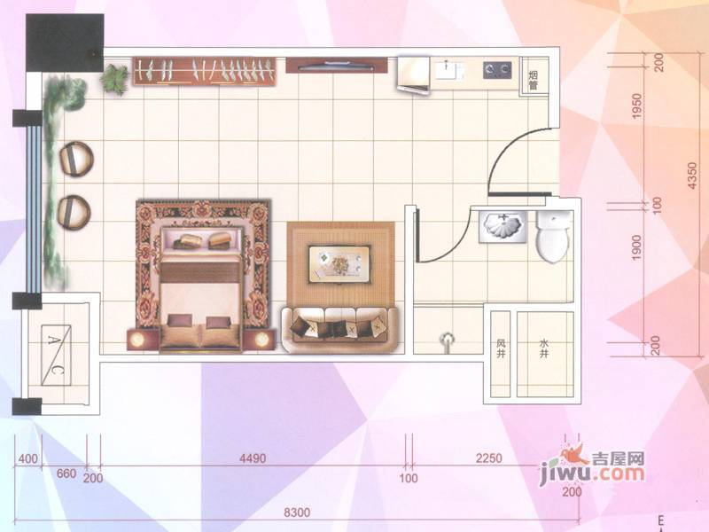 星光7号0室1厅1卫43.4㎡户型图