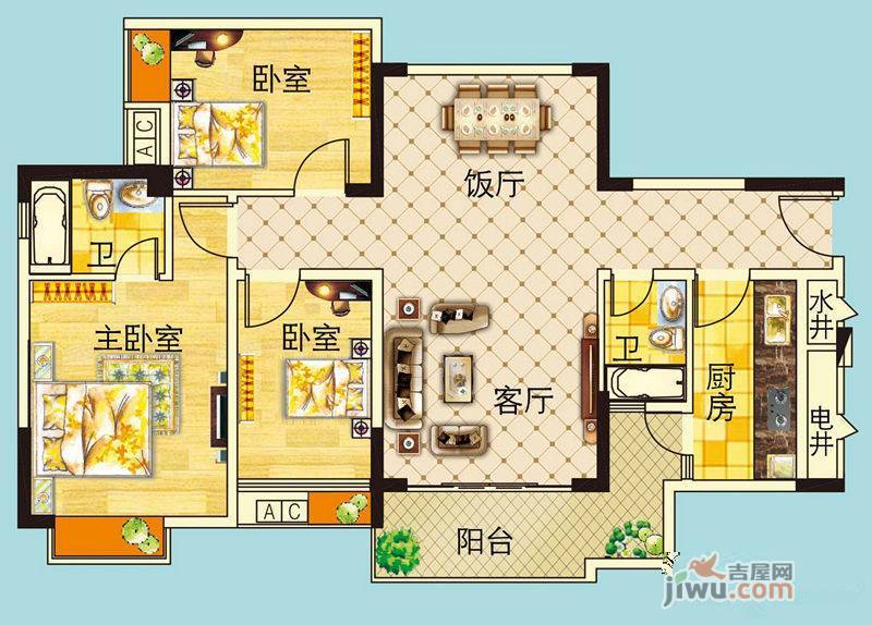 雍雅家园3室2厅2卫101㎡户型图