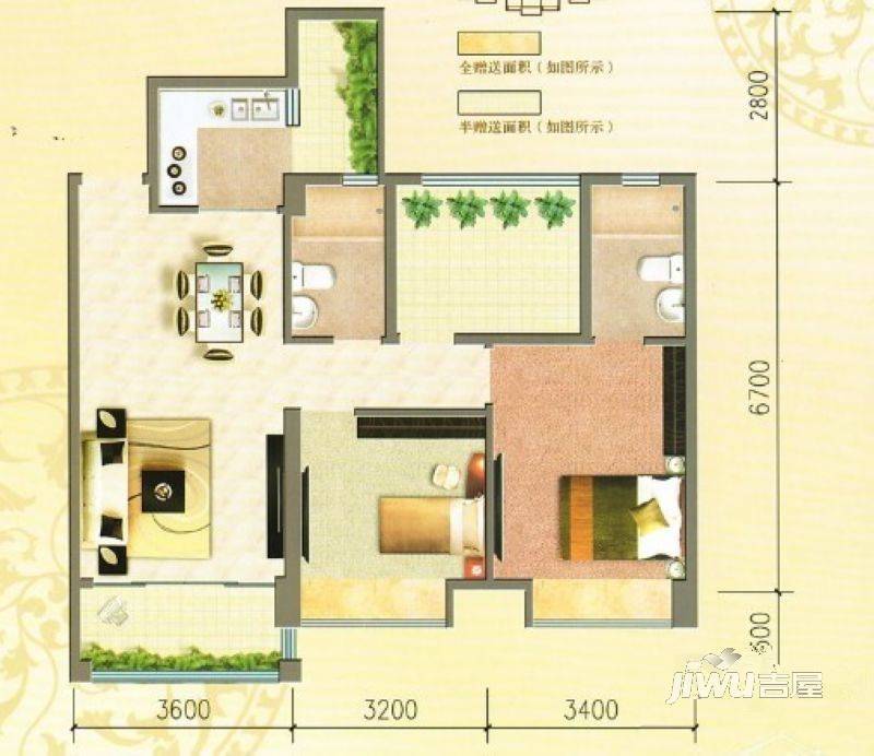 岭南澳苑3室2厅2卫89㎡户型图