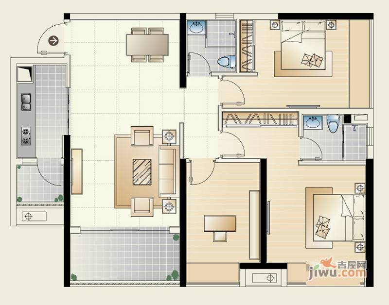 万科金域蓝湾二期3室2厅2卫112㎡户型图