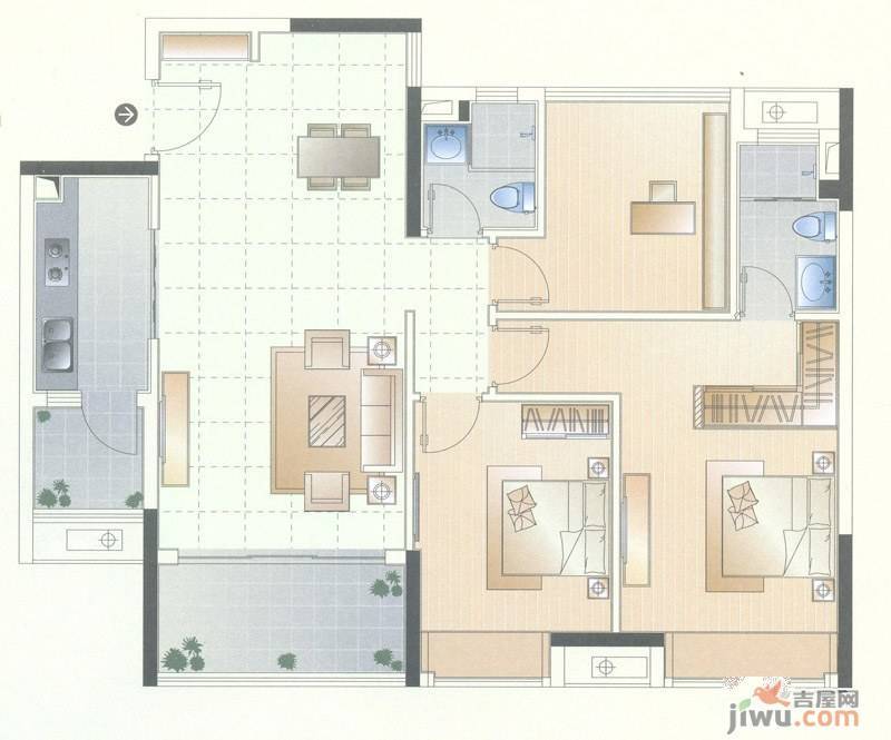 万科金域蓝湾二期3室2厅2卫112㎡户型图