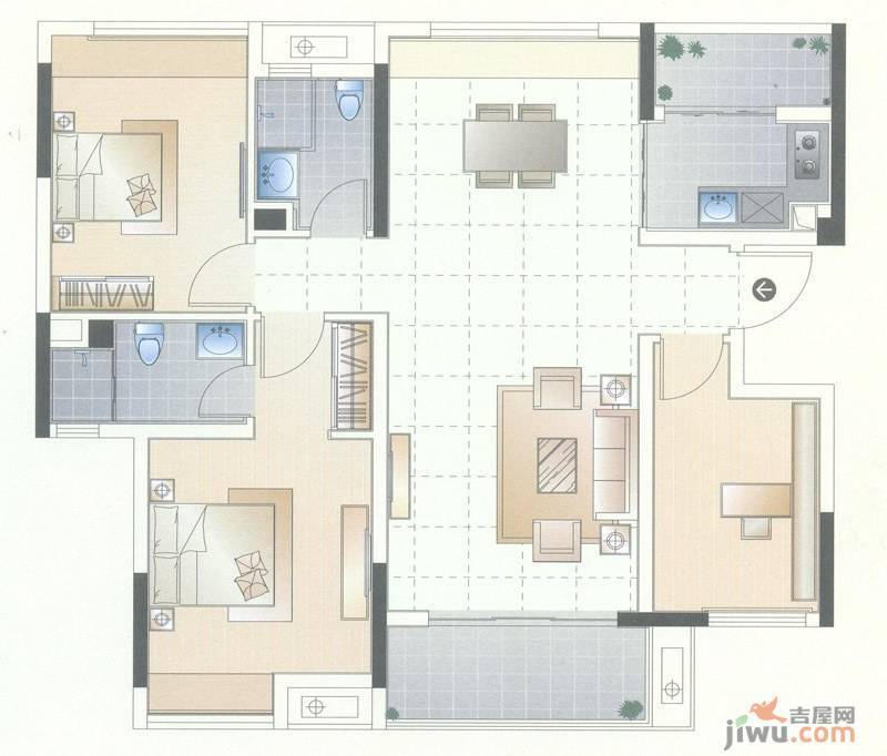 万科金域蓝湾二期3室2厅2卫111㎡户型图