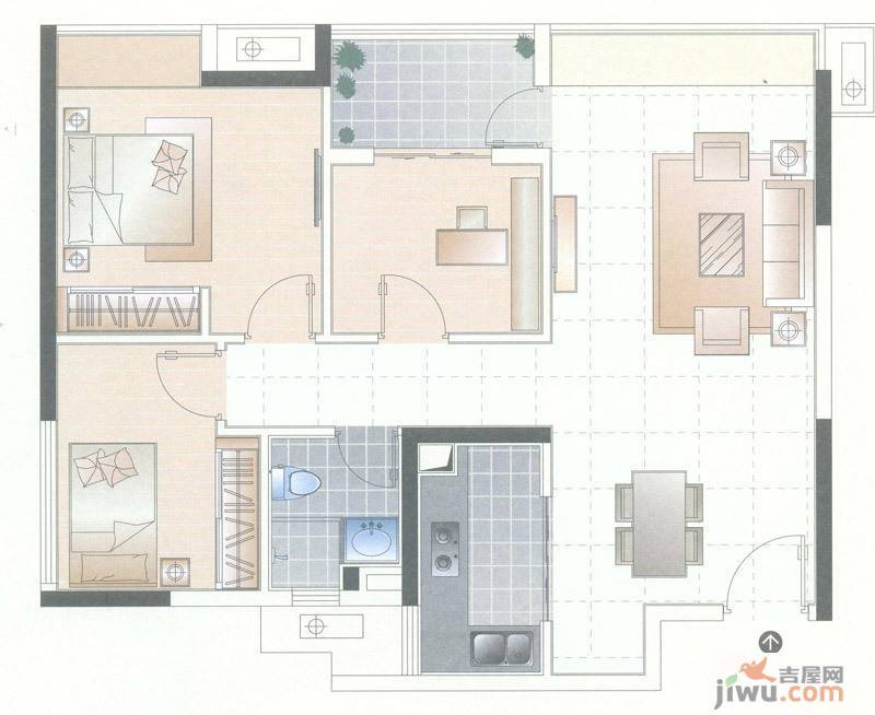 万科金域蓝湾二期3室2厅1卫87㎡户型图