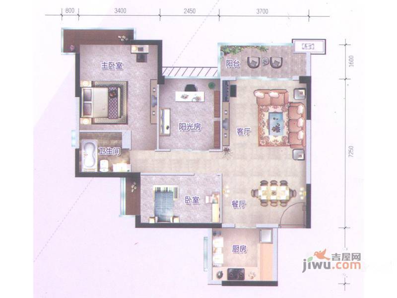 雅居乐都荟天地3室2厅1卫92㎡户型图