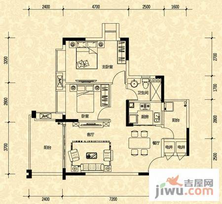 尚观御园2室2厅1卫84㎡户型图