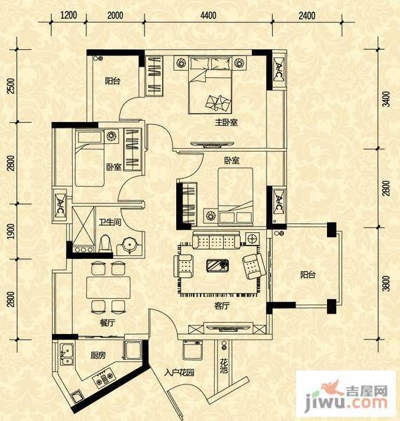 尚观御园3室2厅1卫93㎡户型图