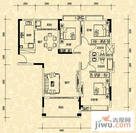 尚观御园3室2厅2卫135㎡户型图