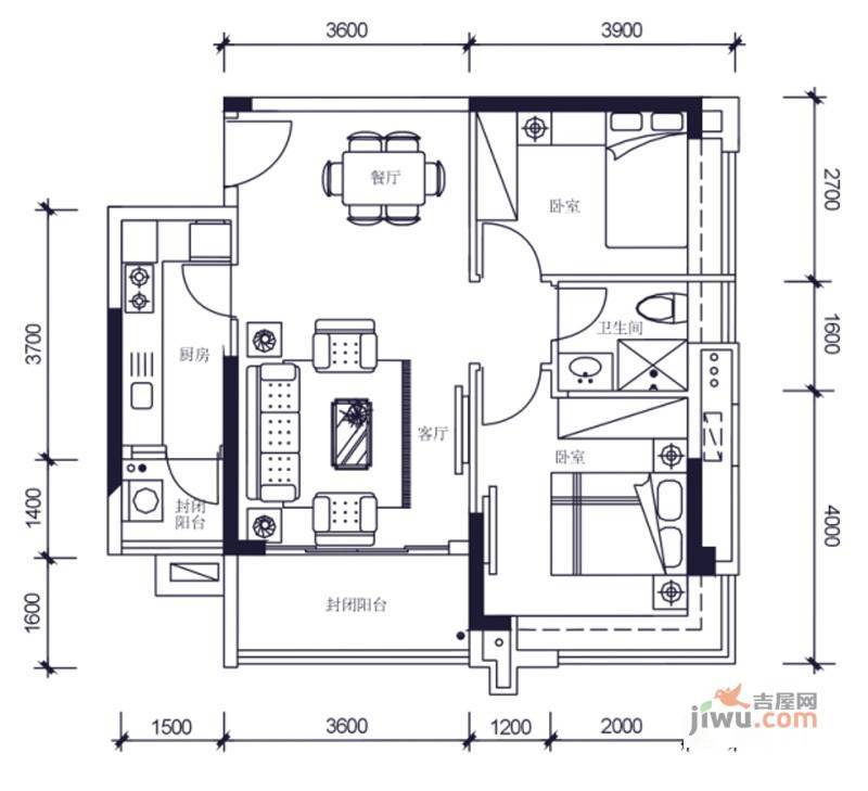 怡翠世嘉花园2室2厅1卫79.4㎡户型图