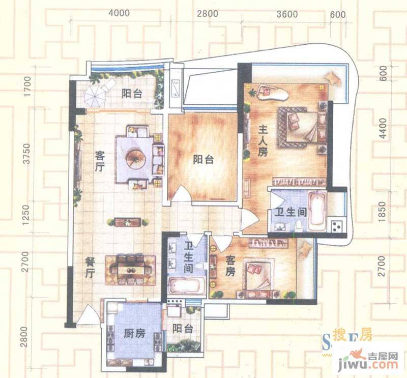 顺德雅居乐花园2室2厅1卫101㎡户型图