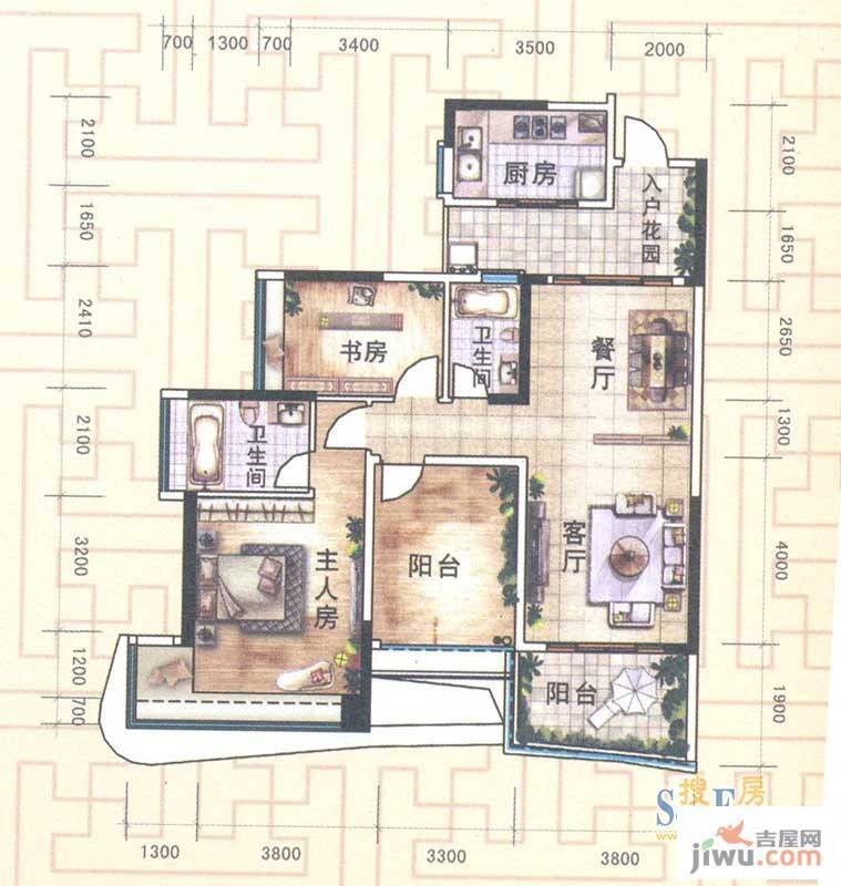 顺德雅居乐花园2室2厅1卫115㎡户型图