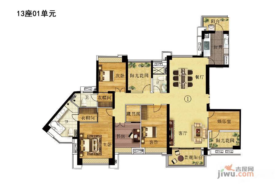 招商公园18725室2厅3卫204㎡户型图