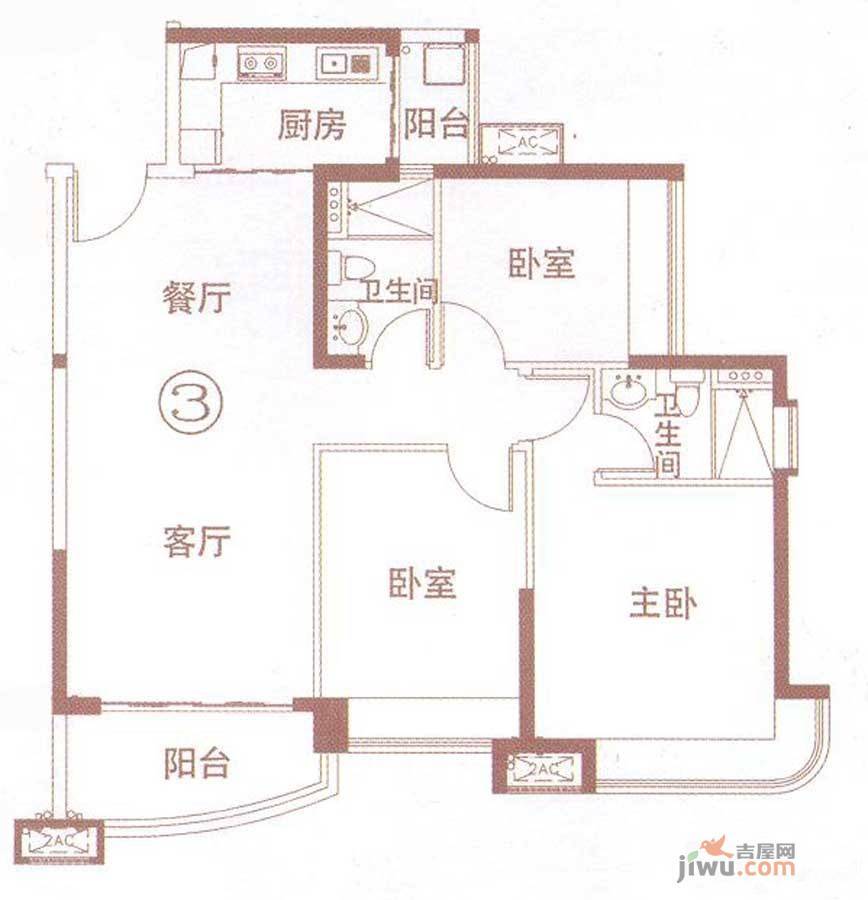 宏宇海山壹号3室2厅2卫107㎡户型图