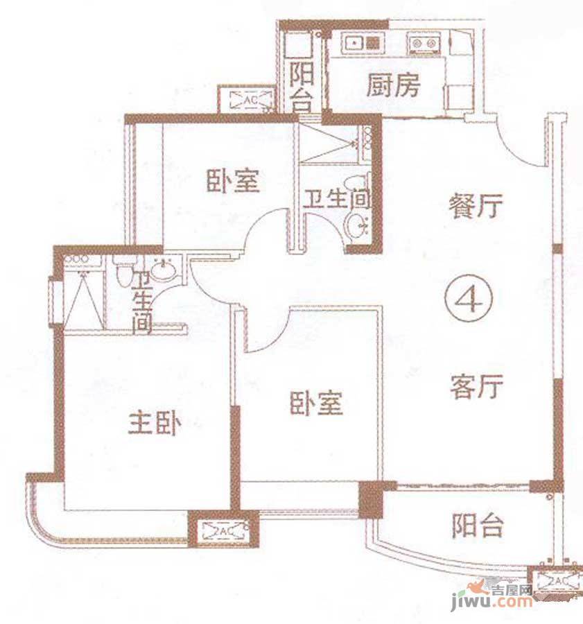 宏宇海山壹号3室2厅2卫105㎡户型图