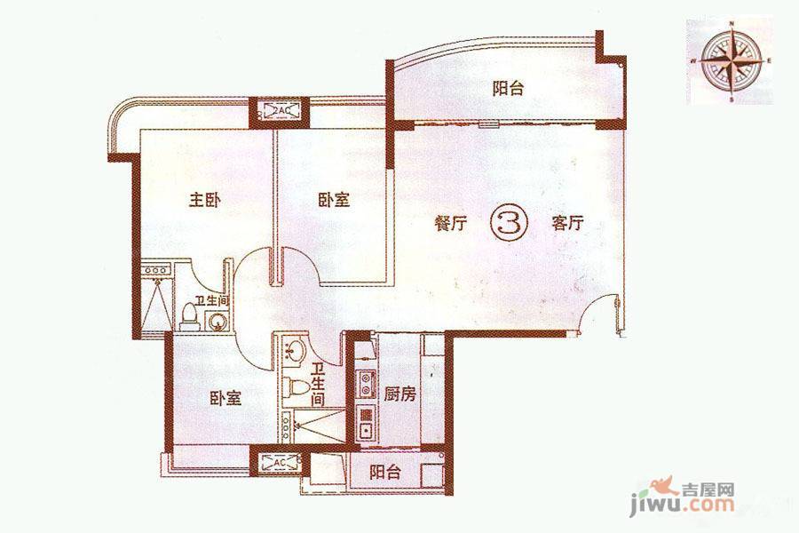 宏宇海山壹号3室2厅2卫108㎡户型图
