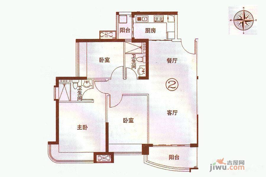 宏宇海山壹号3室2厅2卫107㎡户型图