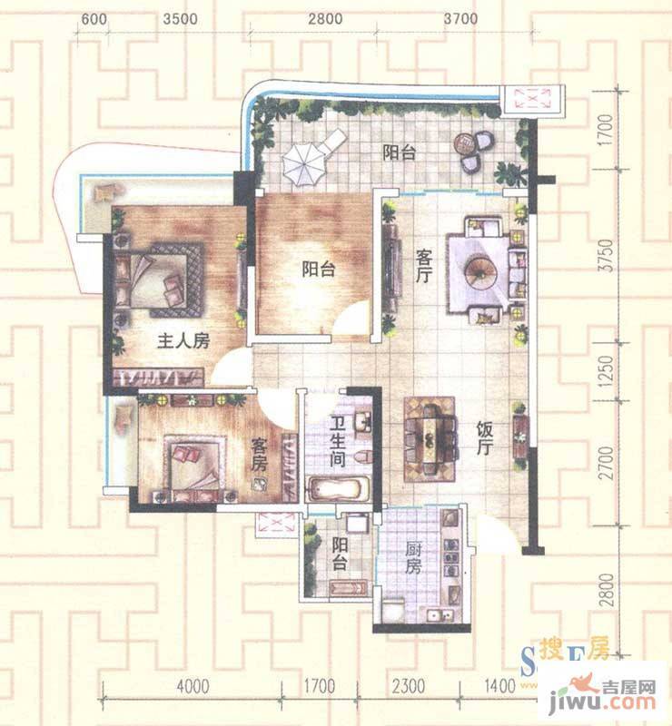 顺德雅居乐花园2室2厅1卫94㎡户型图