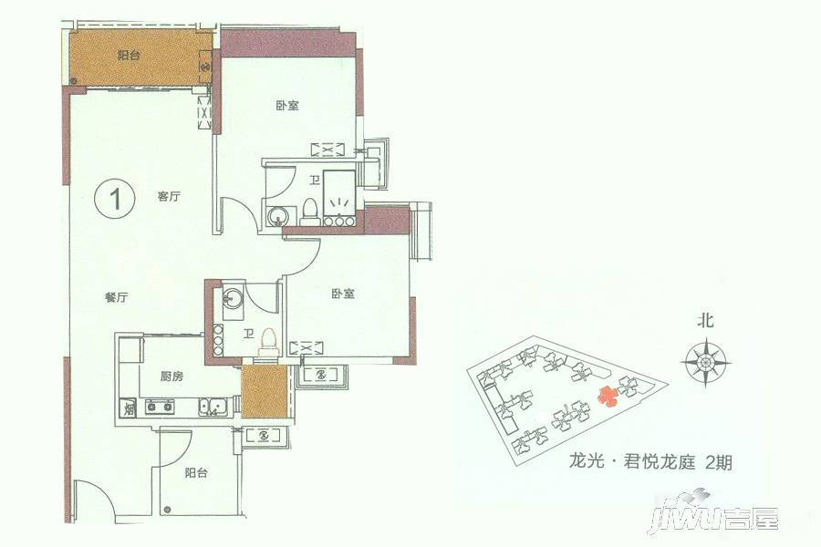 龙光·君悦龙庭3室2厅2卫90㎡户型图