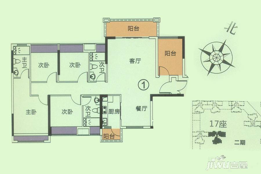 龙光·君悦龙庭5室2厅3卫134㎡户型图