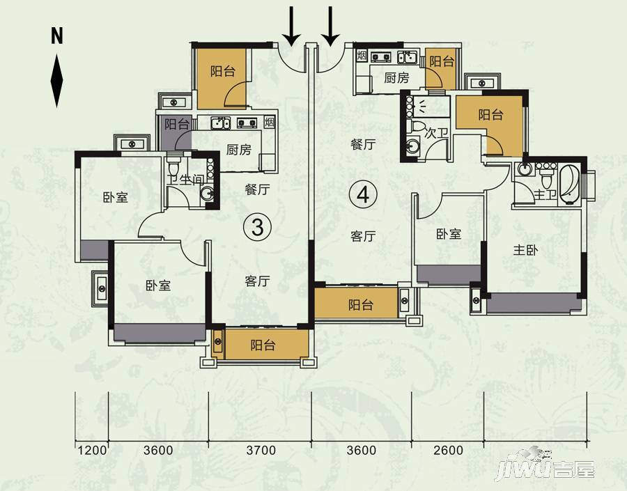 龙光·君悦龙庭3室2厅1卫83㎡户型图