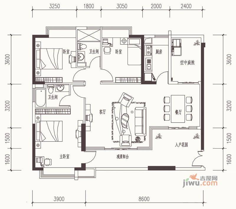 依云上城3室2厅2卫132㎡户型图