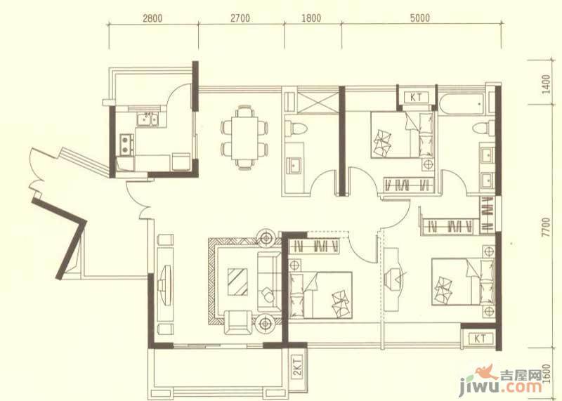 依云上城3室2厅2卫102㎡户型图