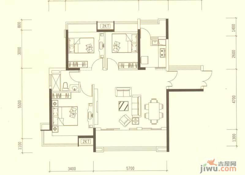 依云上城3室2厅1卫75㎡户型图