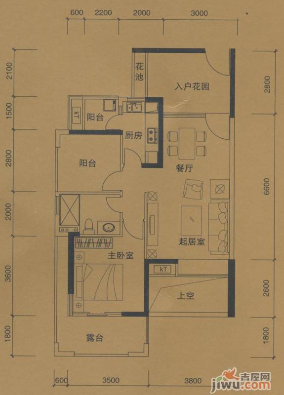 依云上城1室2厅1卫79㎡户型图