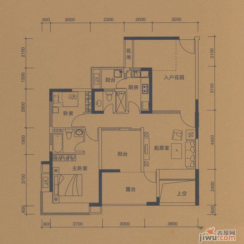 依云上城2室1厅2卫87㎡户型图