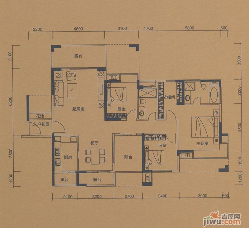 依云上城3室2厅2卫155㎡户型图