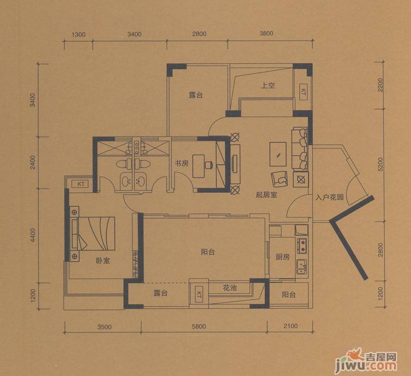 依云上城2室1厅2卫88㎡户型图