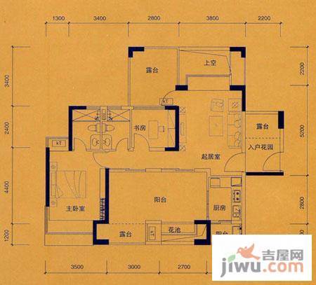 依云上城2室2厅1卫91㎡户型图