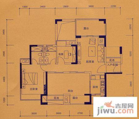 依云上城2室2厅1卫91㎡户型图