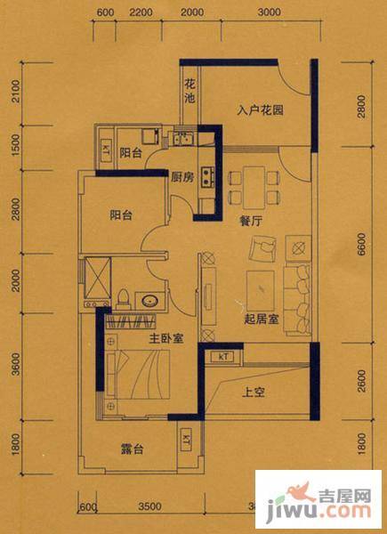 依云上城1室2厅1卫79㎡户型图