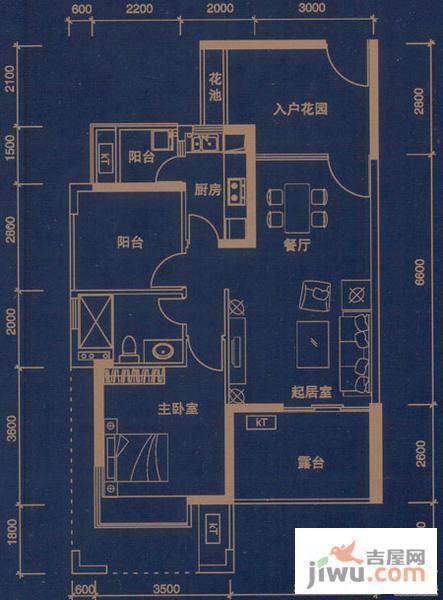 依云上城1室2厅1卫79㎡户型图