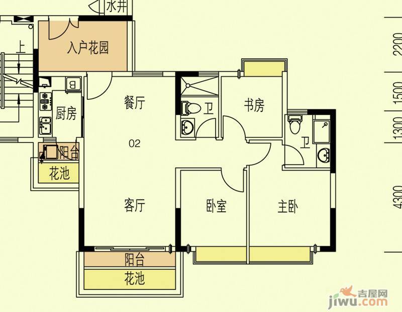 东海国际花园3室2厅2卫89.3㎡户型图