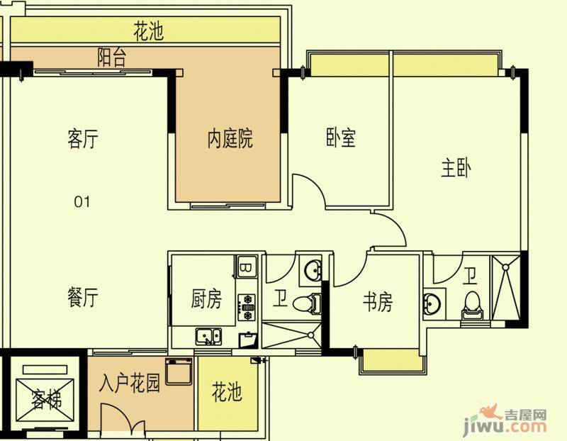 东海国际花园3室2厅2卫118.5㎡户型图