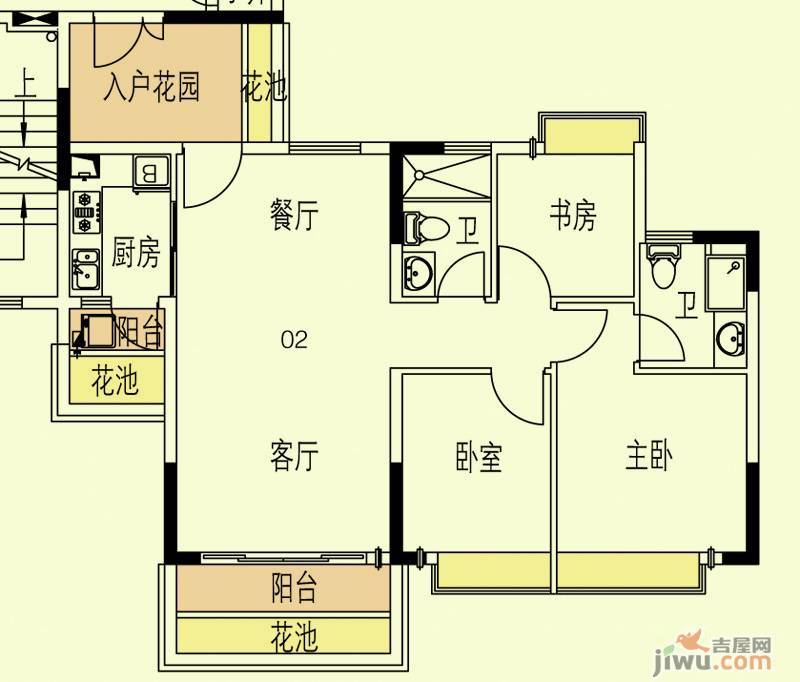 东海国际花园3室2厅2卫89.4㎡户型图