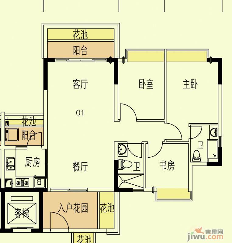 东海国际花园3室2厅2卫89㎡户型图