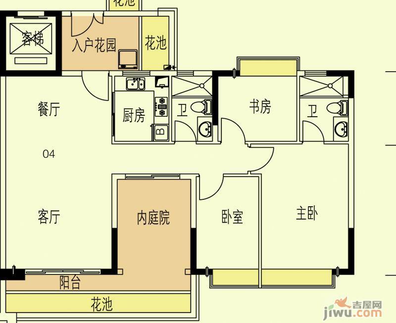 东海国际花园3室2厅2卫110.5㎡户型图